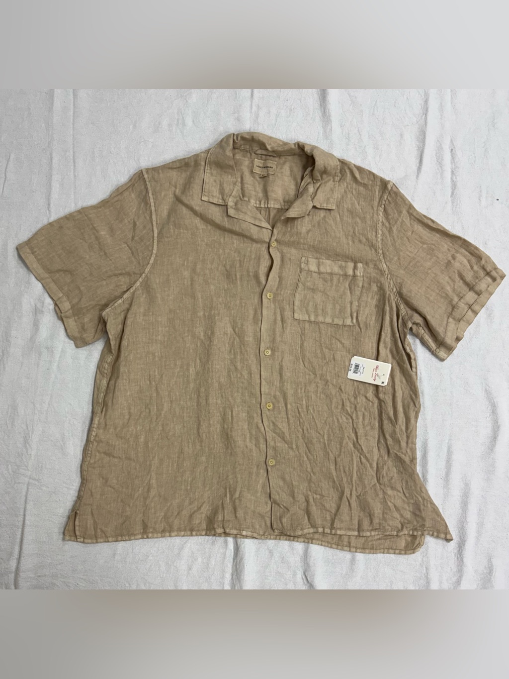 Lucky Brand Tan Short-Sleeve Linen Button-Down Shirt